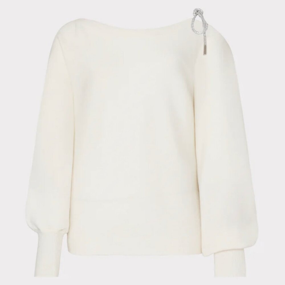 Milly Ida Crystal Bow Cold Shoulder Sweater